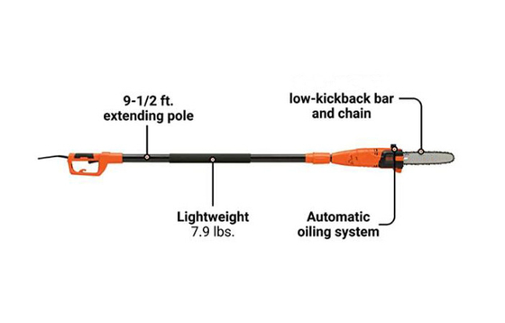 6.5A 2.65m Garden Electric Chainsaw 10 นิ้วเสาไฟฟ้าเลื่อย 9.5Ft สำหรับสาขา
