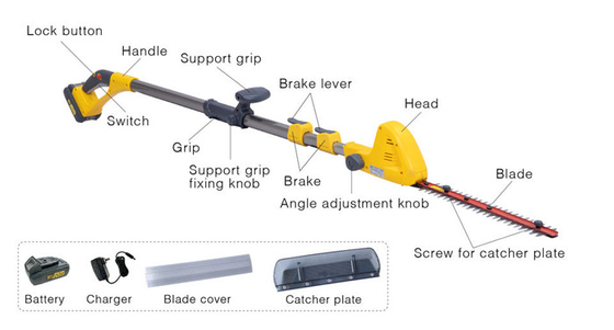 230V 50HZ เสาไฟฟ้าขยายเสาไฟฟ้า Hedge Trimmer ไร้สาย Telescopic Hedge Cutter 8000RPM